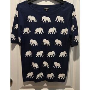 Talbots navy blue and white elephant lightweight sweater sz S